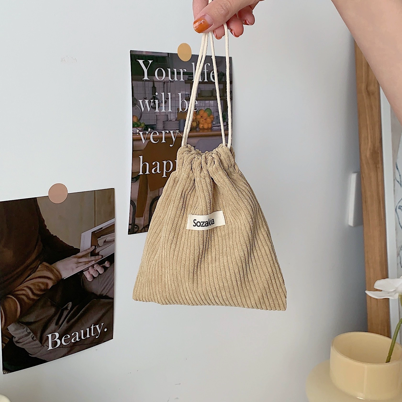 Storage bag, cosmetic bag, handheld capacious shoulder bag, drawstring
