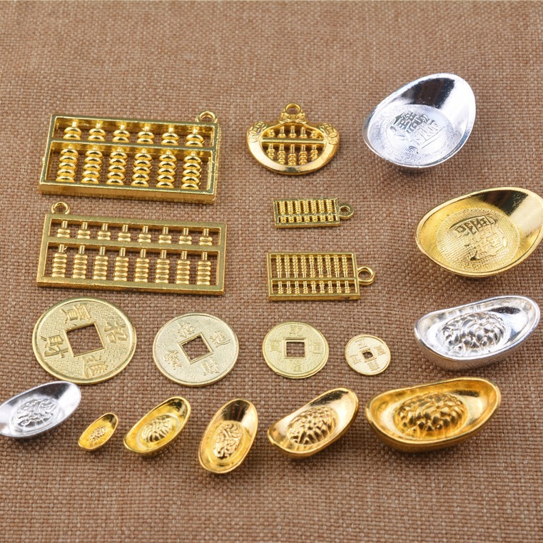 迷你金属摆件金元宝 喜庆福桶相框装饰金属银元宝寺庙用品工艺品