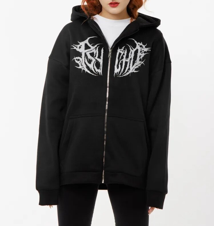 Veste polaire à capuche zippée avec imprimé éclair Y2K Wildberries en promotion pour femme_voghion.com