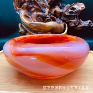 厂家批发 玻璃合成料高仿玉石红玛瑙工艺品摆件 烟灰缸玉器礼品