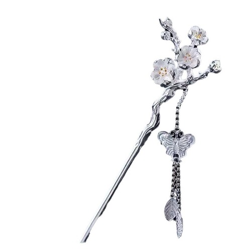 Silver-plated hairpin plum blossom hairpin hairpin retro style tassel sterling silver ancient hairpin headdress