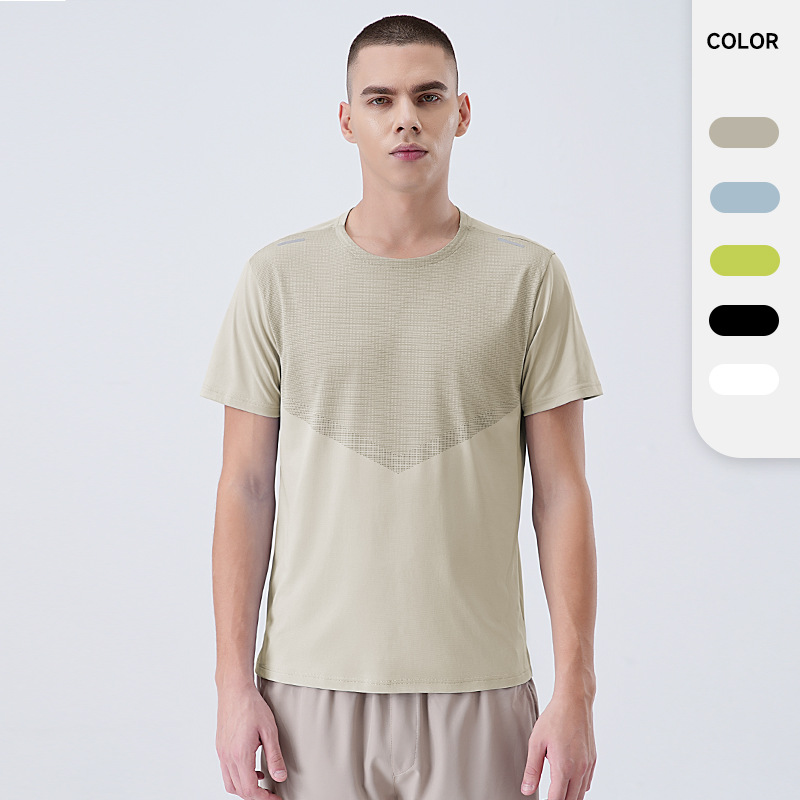 2025 nuevo estilo de seda de hielo sensación fresca camiseta de secado rápido para hombres que absorbe la humedad y transpirable primavera y verano deportes de manga corta fitness correr ropa de secado rápido