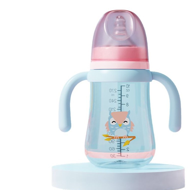 Chupete de boca ancha para bebés 210/270ml serie de barriga grande con mango biberón PP sin pajita