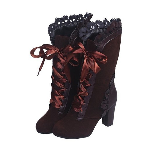 Lace-up Heeled Short Boots, Size 43, Plus Size, European and American Style, Autumn/Winter Single Boots