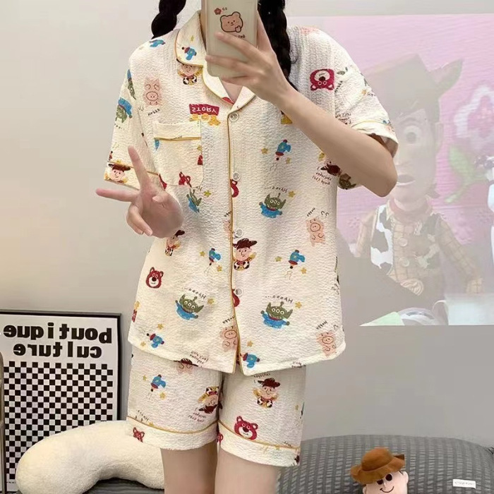 Burbujas arrugadas pantalones cortos de manga corta pijamas femeninos coreanos 2026 nuevo conjunto de dos piezas de dibujos animados adorables ropa doméstica de niña en vivo image 44