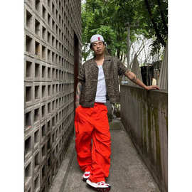 辣妹红色jazz工装裤男女爵士跳舞穿搭春秋宽松休闲裤hiphop街舞