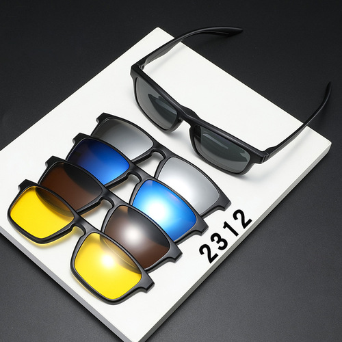 可换片墨镜套镜男女士个性TR眼镜框磁吸五片装偏光太阳镜批发2312