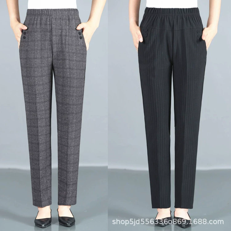 Весенние и осенние брюки для мам среднего и пожилого возраста, свободные брюки большого размера, прямые брюки с эластичной резинкой на талии, поставка уличного киоска.