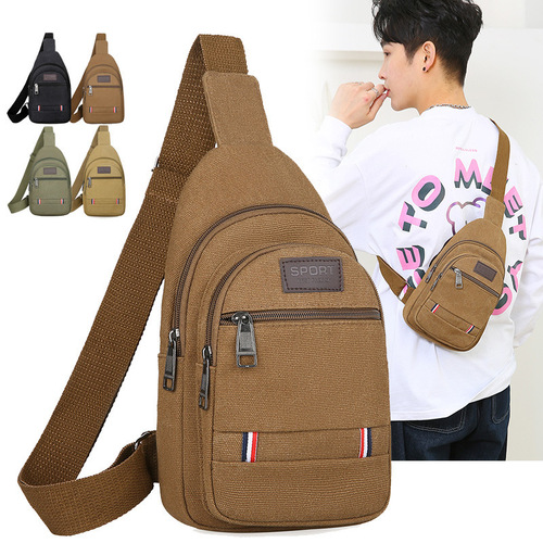 Cross-border wholesale new canvas chest bag for men, fashionable outdoor casual crossbody bag, large capacity men's small chest backpack