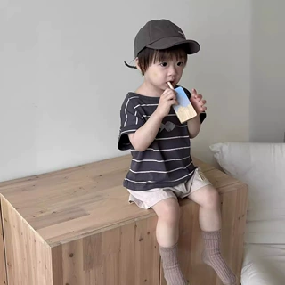 儿童条纹短袖T恤短裤套装夏季薄款男童衣服宝宝夏装厂家批发定制