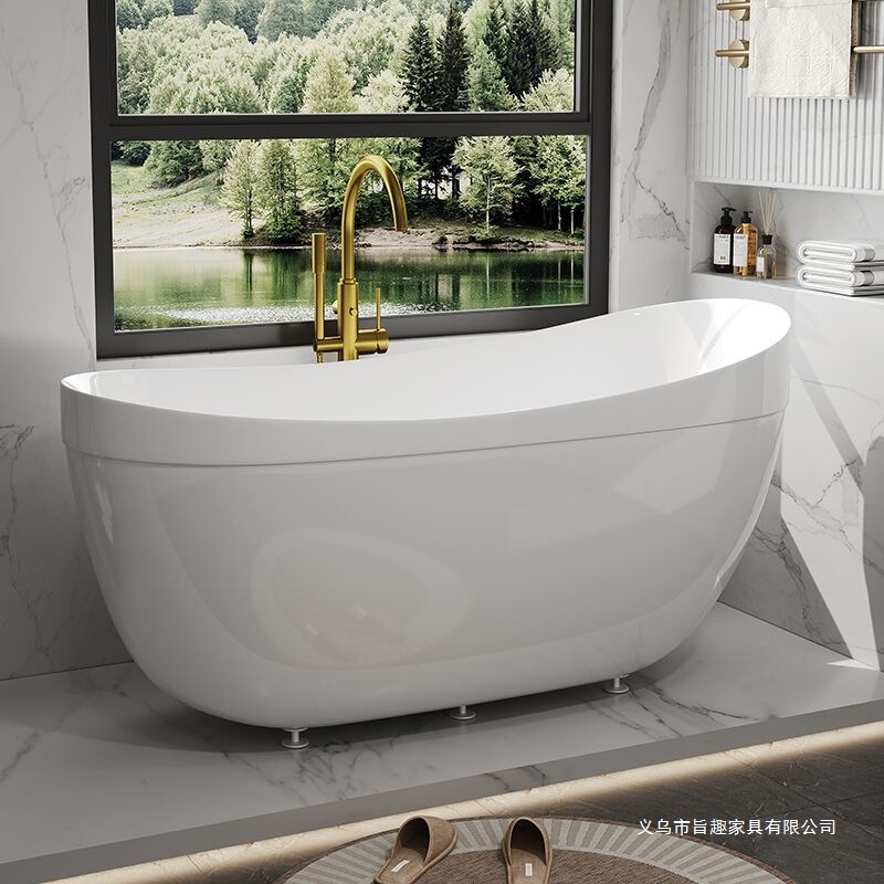 Duck Egg-Shaped Acrylic Freestanding Bathtub, No Installation Needed, Suitable for Small Apartments, Home Use, Hotels, and Trendy Guesthouses