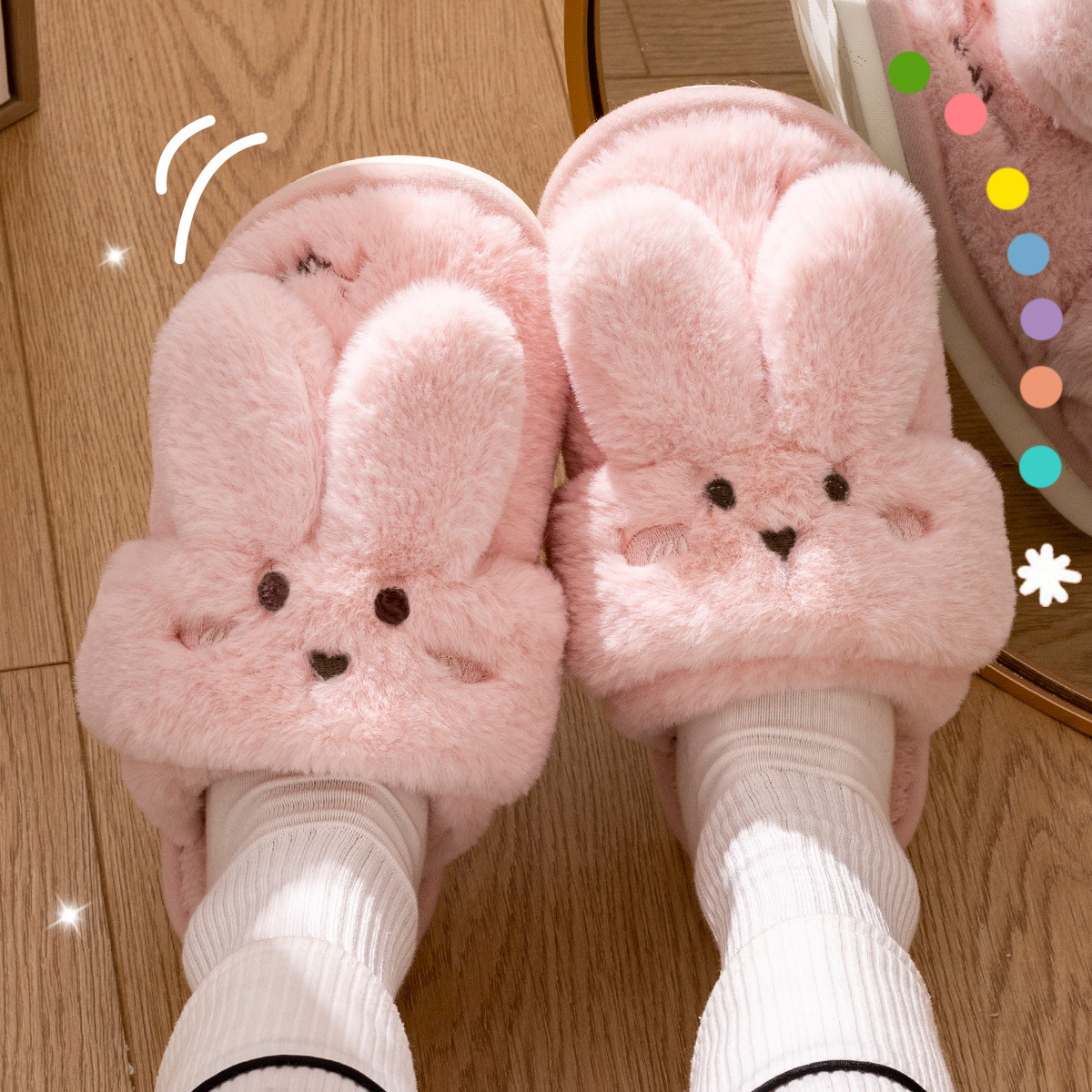Zapatillas de algodón de conejo para mujeres invierno 2025 nuevo estilo exterior interior casero zapatillas de peluche antideslizantes de dibujos animados para mujeres invierno