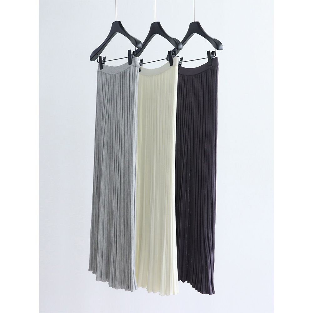 Heavy Pleated Early Autumn Silk Lyocell Knitted Skirt, Lazy French Long Skirt, Elastic Waist A-Line Skirt