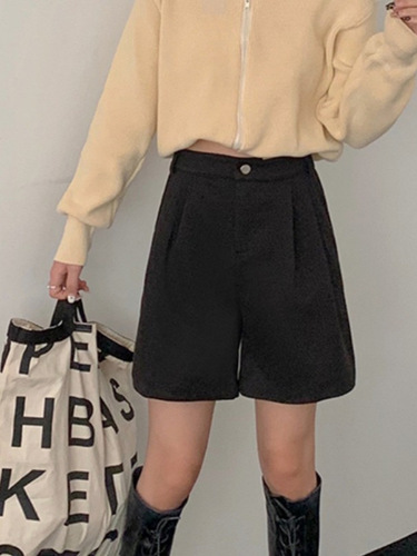 Women's Vintage High-Waist Wool Blazer Pants Loose Straight Leg Wide Leg Pants Suit Pants Shorts New Autumn/Winter Wholesale