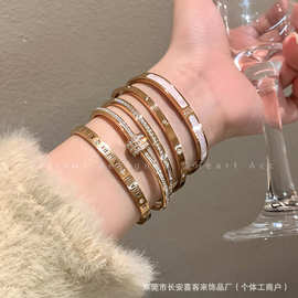 玫瑰金小蛮腰钛钢锆石手镯女轻奢小众精致手环高级感手链镯子手饰