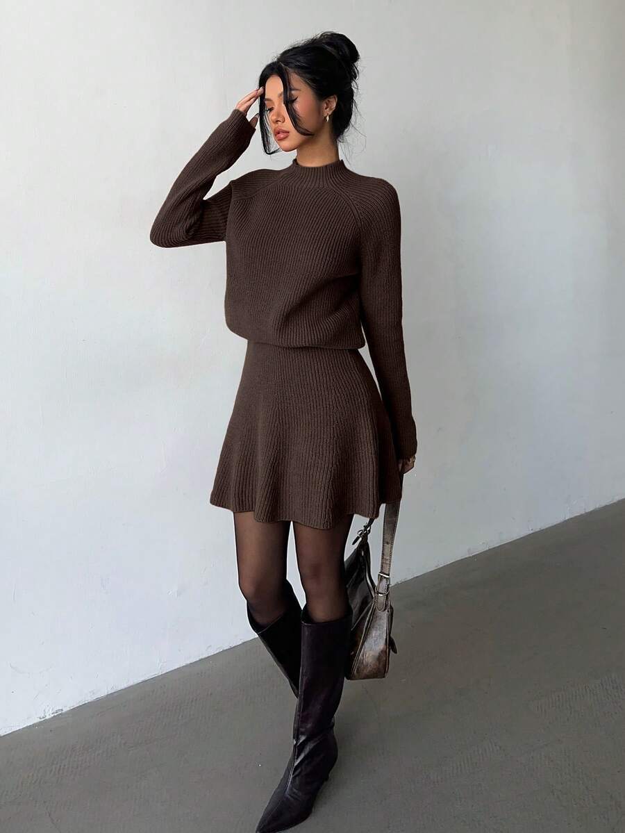 Dames set met gestructureerde top en gebreide short casual_voghion.com