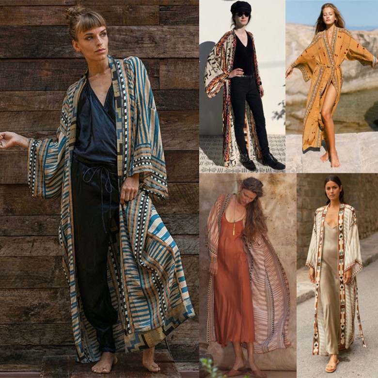 European And American Style Cotton Cardigan Sexy Printed Belt Beach Cover up Wholesale Vacation Dress Bikini Cover_ecoleips.com
