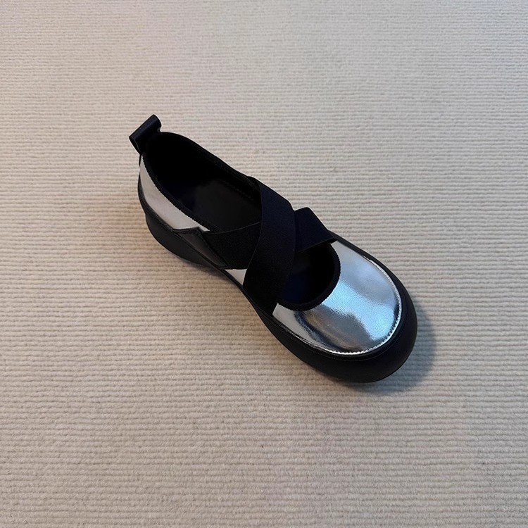 Versión de piel de oveja ~ Zapatos de cuero pequeños Mary Jane con correa cruzada deportiva de suela gruesa, zapatos de ballet de punta redonda, zapatos retro de boca baja para mujer