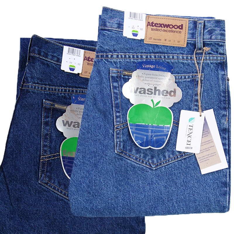 Apple Jeans Men's Straight Loose Middle-aged High Waist Deep Crotch Cotton Autumn and Winter plus size Long Pants Men's Thick