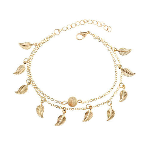 European and American cross-border hot-selling beach style leaf foot jewelry simple double-layer tassel ethnic style women's small leaf chain 