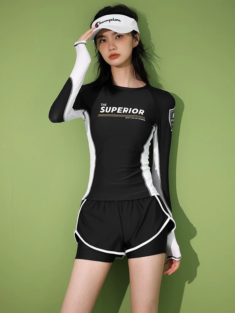 Trajes de baño para mujeres 2024 nuevas explosiones conservadoras divididas chicas gordas cubren la carne estudiantes protectores solares de manga larga para adelgazar el vientre