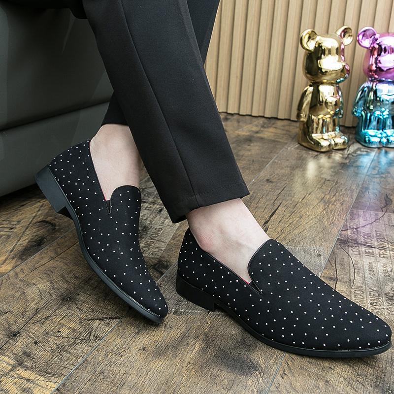 [Ready Stock] Spring New Loafers Men's Leather Shoes British Thick-Soled Slip-On Smoking Shoes Lazy Casual Flowers