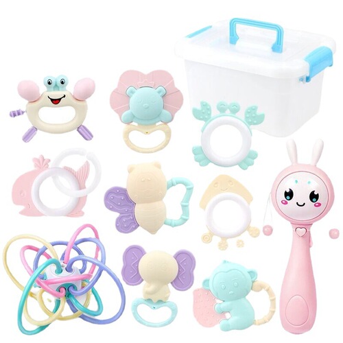 Baby toys for 3-6-12 months, boilable and chewable teether, baby 0-1 year old newborn hand-caught rattle bed bell