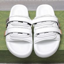 正品yezzy拖鞋男夏季外穿魔术贴真皮情侣款沙滩拖一字拖男防滑潮