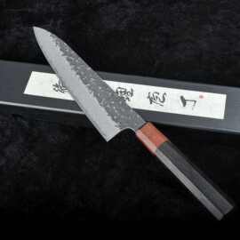 大马士革锻打锤纹八角重竹手柄厨师刀鱼生切片刀菜刀高硬度