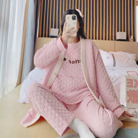 2024新款秋冬加厚空气棉孕妇睡衣女产妇哺乳喂奶月子服三件套夹层