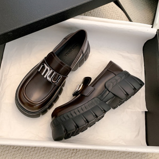 Loafers women's 2024 Spring New genuine leather retro metal buckle thick bottom chunky heel single-layer shoes British style leather shoes