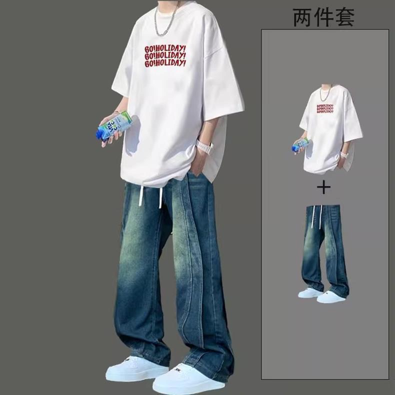 Street style T-shirt new GO short sleeve summer boys wear a set of high street jeans trend set