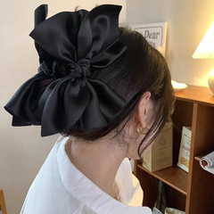 大きなリボンは頭を強調します サテンブラックヘアグリップ シャーククリップ 女性用ヘアクリップ バックヘッドハイエンドヘアクリップ グリップクリップ