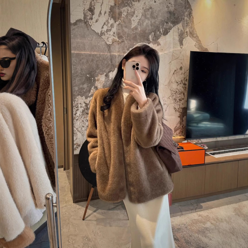 2025 Vintage Mink Simple Loose Mid-Length Faux Mink Fur Coat Eco-Friendly Fur Integrated Women's Winter New Model