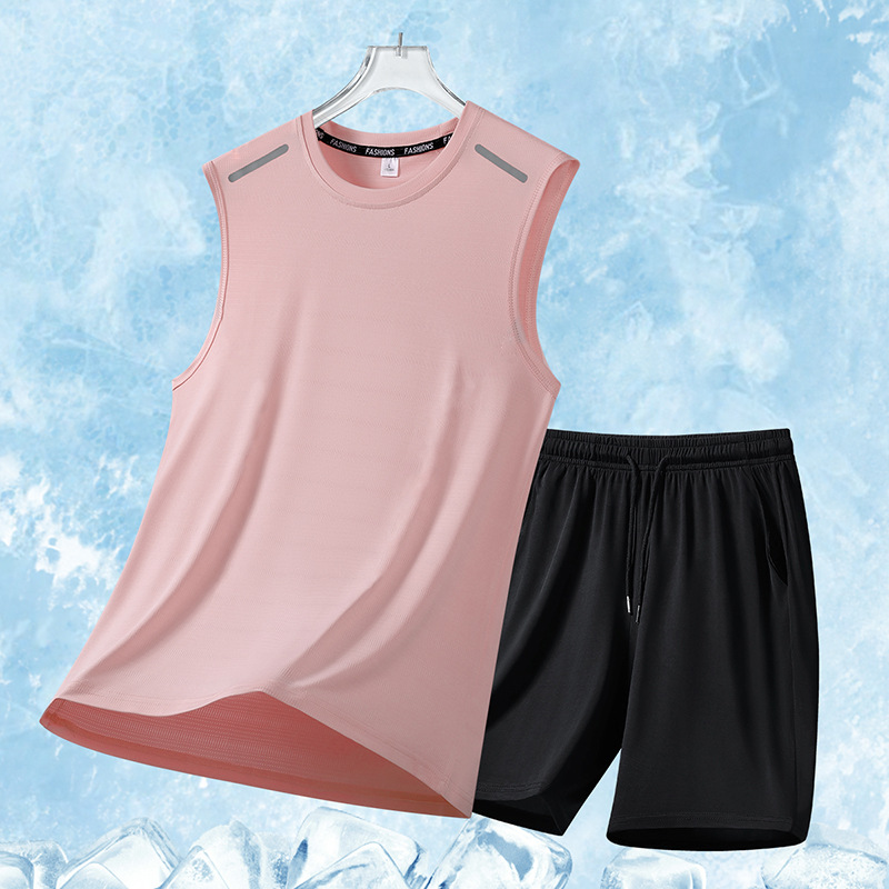 Trajes deportivos de seda de hielo para hombres de verano secado rápido camiseta sin mangas al aire libre juego de juego de carreras personalizado dos