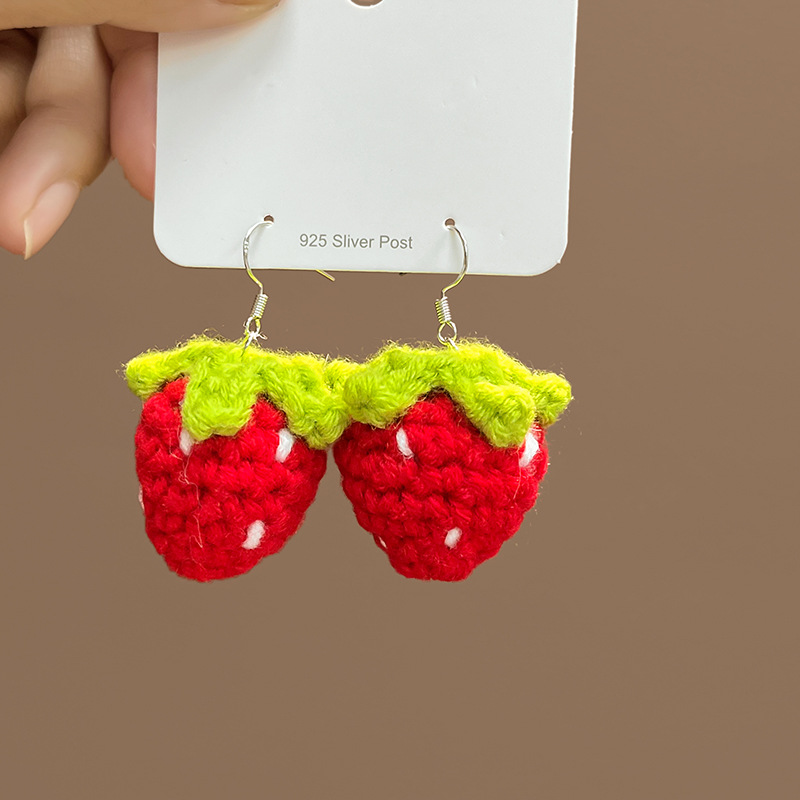 White Copper Ear Needle Material 1 Pair Simple Style Strawberry Plating Cloth Drop Earrings