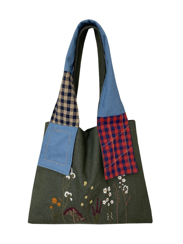 レトロドライフラワー刺繍デニムバッグフォレストスタイル大容量ショルダーバッグスプライシングデザイン通勤バッグ女性の秋冬新スタイル|undefined