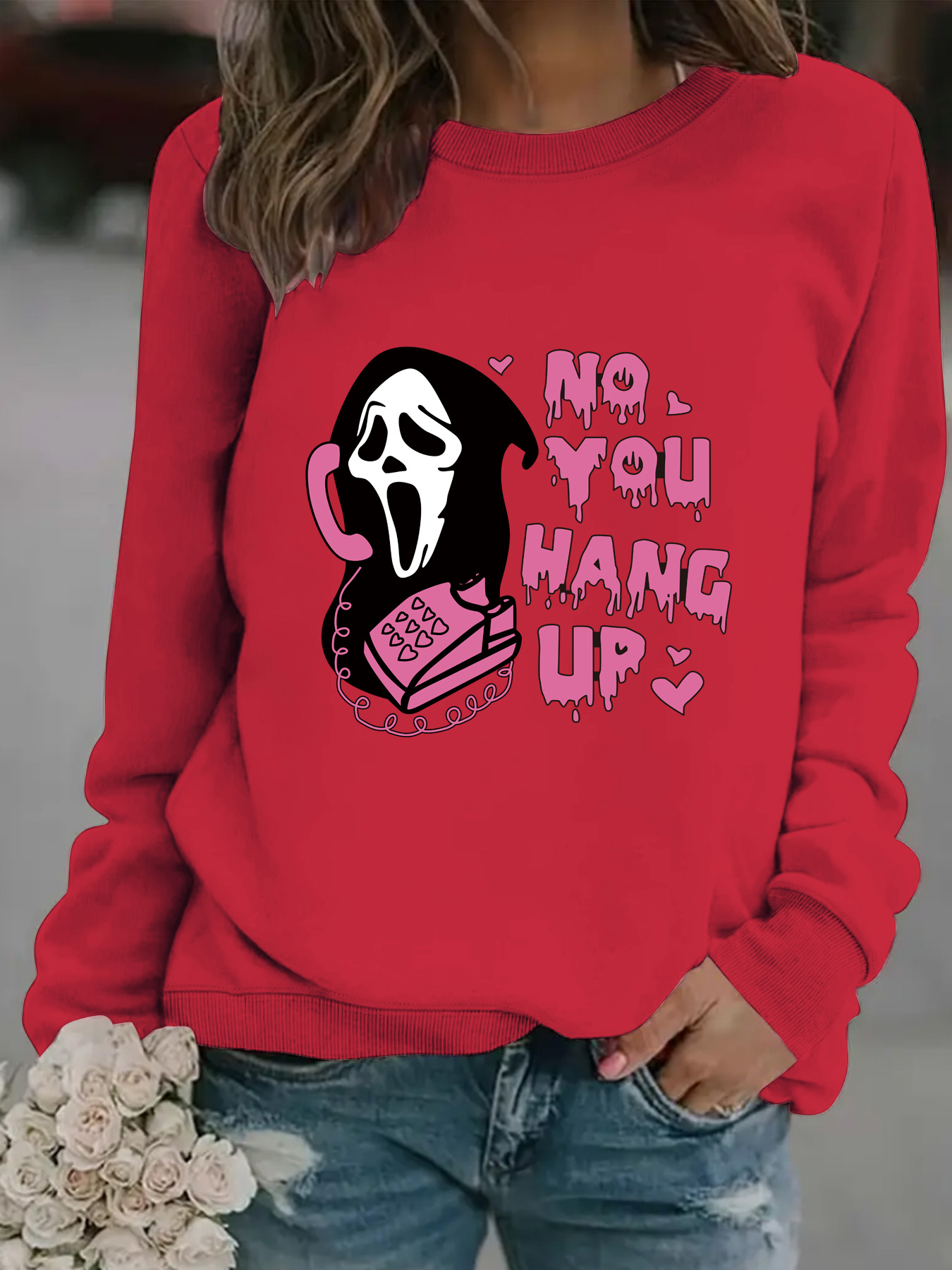 Women's Sweatshirt Death Calls Print Casual Long Sleeved Pullover_voghion.com
