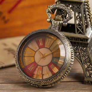 Rome retro Richard seven-color rainbow glass flip pocket watch foreign trade explosions relief British wind hanging watch wholesale