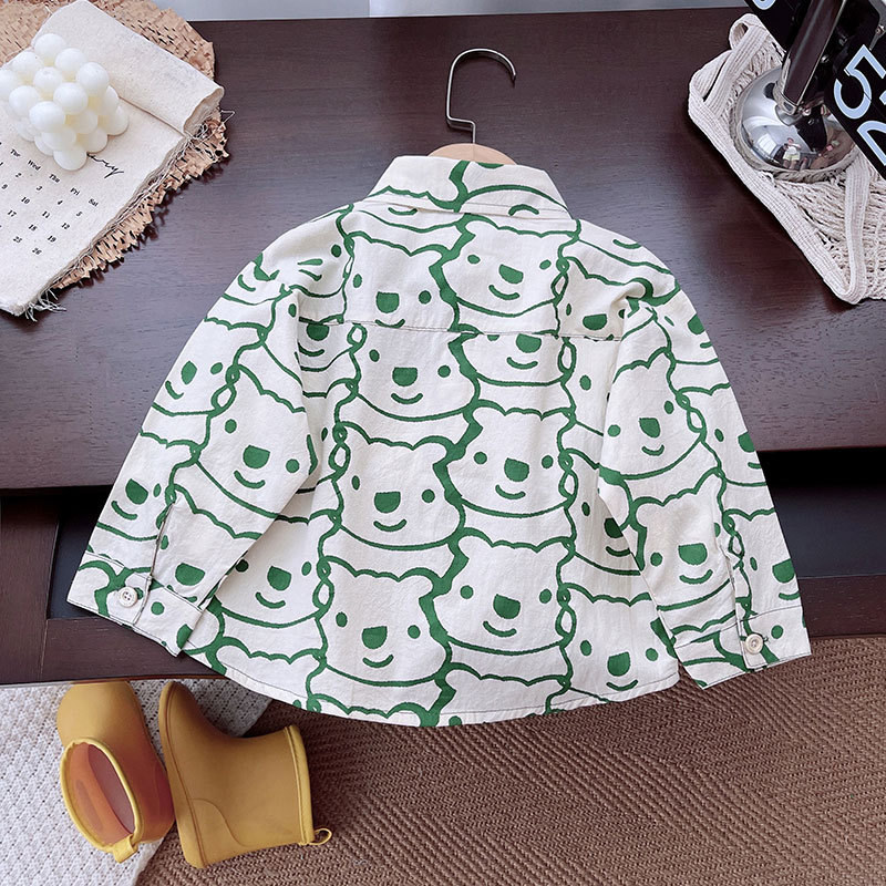 Camisas de impresión de bebés de algodón puro otoño 2025 nuevo cardigán de dibujos animados para niños chaqueta delgada camisa versátil