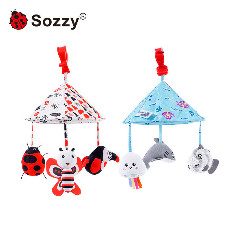 Sozzy música paraguas carro colgante bebé calmar espejo de carro espejo bebé torno colgante juguete