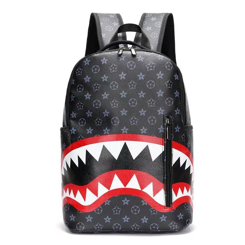 新しいシンプルな個性ファッションサメバックパックメンズバックパックチェック柄高校生大学生バッグコンピュータバックパック|undefined
