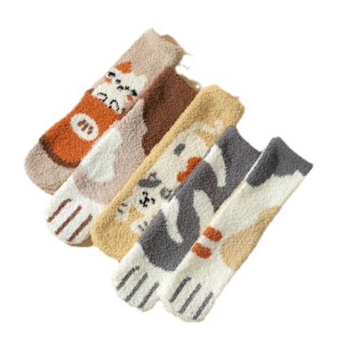 Socks for Girls, Coral Velour Warm Floor Cartoon Home Cat Paw Autumn and Winter Fleece Thickening Cute Sleep Postpartum Socks