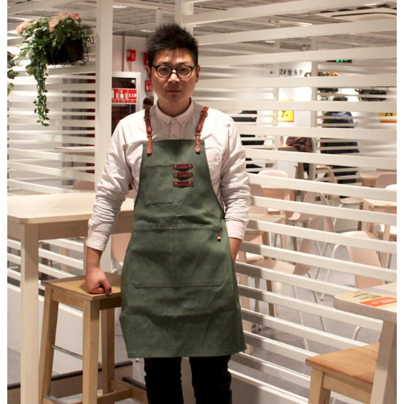 Barista Denim apron Korean retro style barber canvas non-staining apron customizable LOGO tattoo