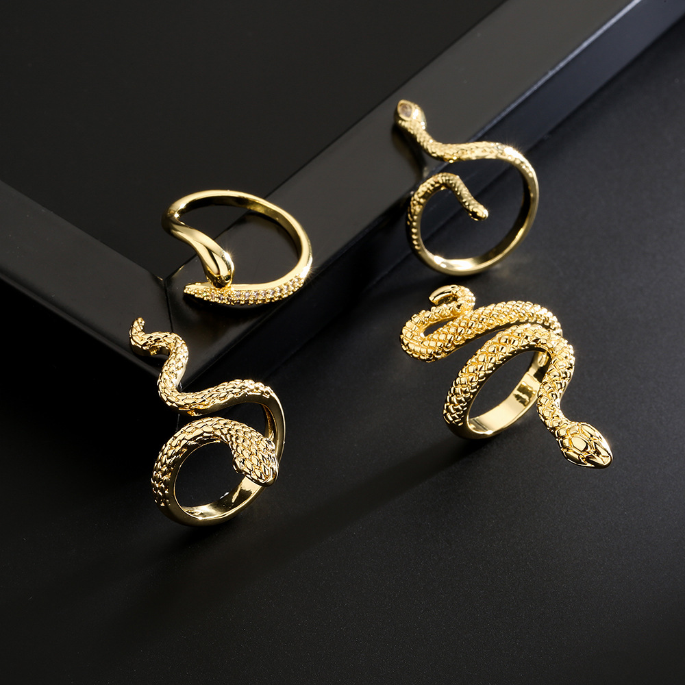 Fashion Copper 18K Gold Zircon Snake Shaped Geometric Open Ring