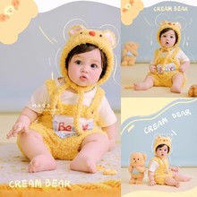 周岁照摄影道具衣服姜黄色小熊主题宝宝百天照婴儿儿童拍照服装