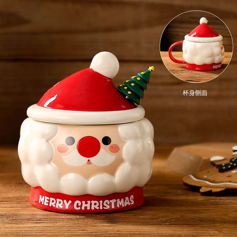 Taza de Navidad creativa taza de Navidad Santa Claus con tapa cuchara taza de regalo taza de regalo pintada a mano