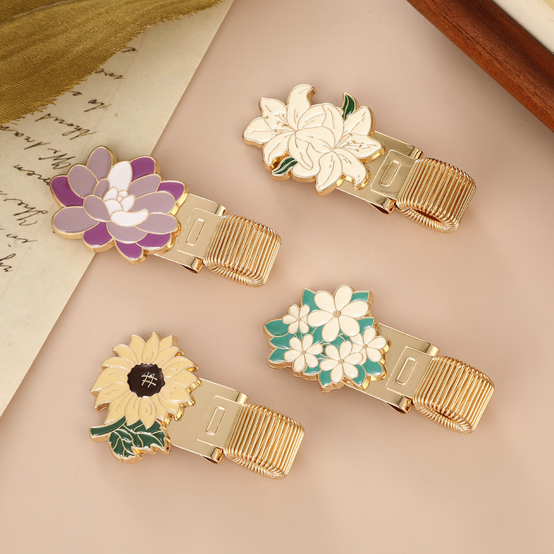 Student Stationery Flower Spring Pen Clip Metal Oil-Drip Cute Notebook Book Clip Zinc Alloy Notebook Accessories Clip