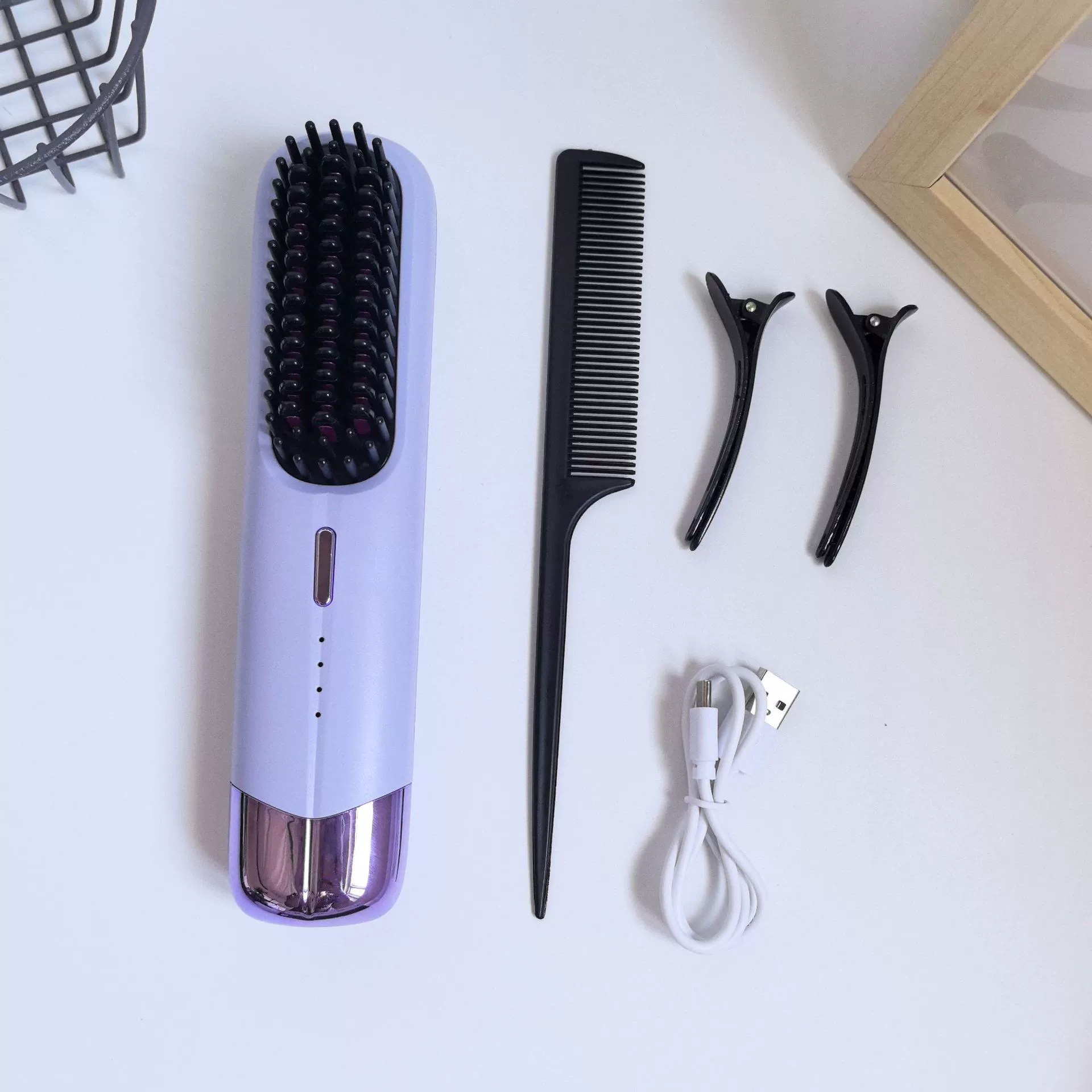 Новая расческа для разглаживания волос с беспроводной зарядкой, прямая и завивающаяся двойная функция, уход за волосами с отрицательными ионами, электрическая расческа с постоянной температурой, портативный стайлер, трансграничный