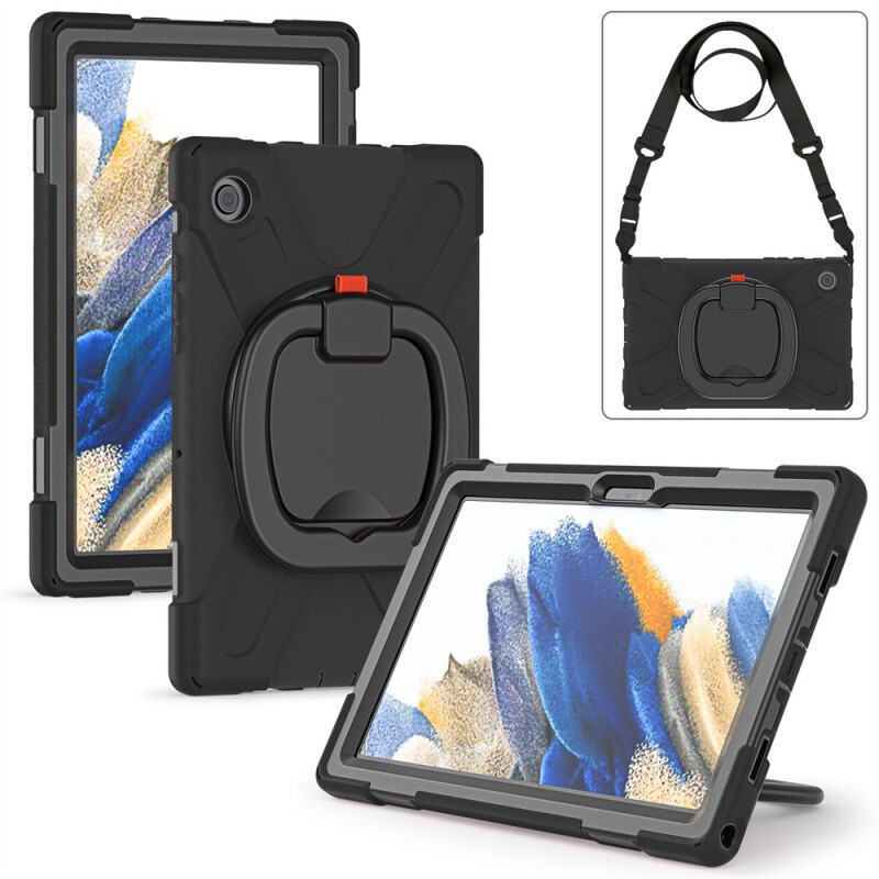 For Samsung Tab A8 10.5 2021 leather case X200 portable bracket flat strap anti-drop shell